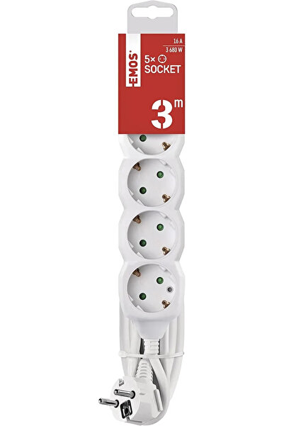 EMOŞ Prelungitor electric 3m 5x Schuko alb P0523R EMOS 3680W conductor cupru ...