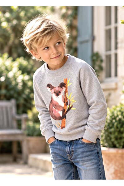 Ozmoz By Mukadder Özden Organic Koala Printed Gray Winter Boys' Sweatshirt