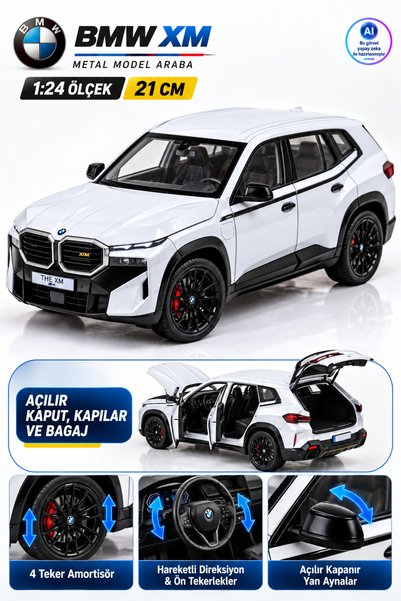 YILDIRIM OYUNCAK Die Cast BMW XM Metal Model Araba 21cm – 1:24 Ölçek, Standlı...