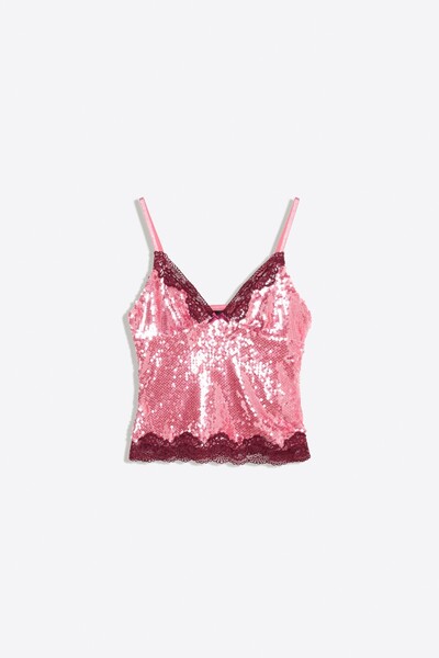 Bershka Dantelli, pullu, ince askılı top
