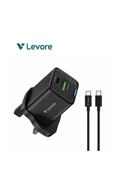 Levore شاحن حائط GaN بمنافذ USB-C و USB مع كابل مرفق 35 واط - أسود