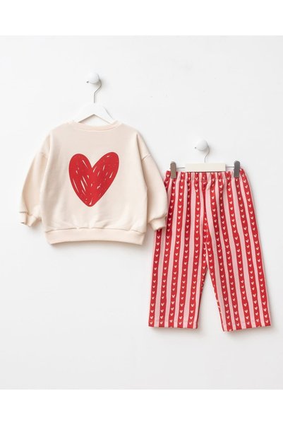 Valia Baby Pretty 100% Cotton Striped Set with Heart Print on the Back for Baby Girls & Kids