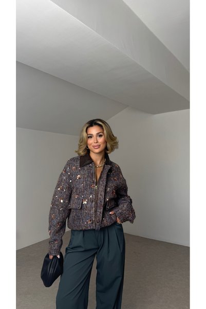 Nesil Payet Detaylı Deri Yaka Bomber