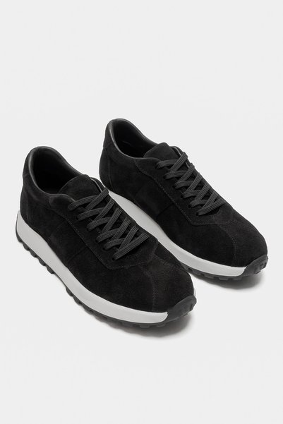 AYLİN DOLAY Kadın Hakiki Deri Siyah Süet Günlük Spor Ayakkabı Bağcıklı Rahat Sneakers