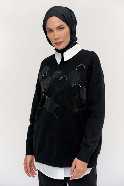Setrms Kalp Motif İşlemeli Triko Tunik