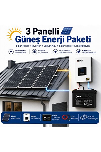 Tommatech 3 Panelli 3 Kw Güneş Enerji Sistemi 2560 Wh Depolama