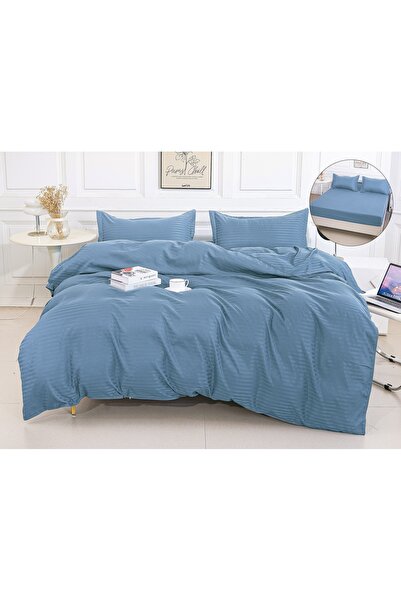 Truva Home Lenjerie de Pat Dublu Damasc | 4 Piese | Cearceaf cu Elastic, 180x...