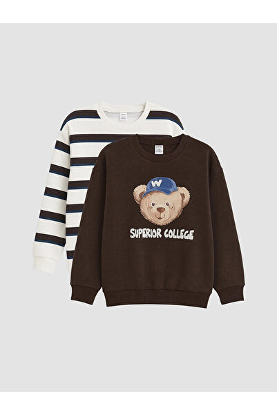 LC Waikiki سويت شيرت سميك للأولاد مطبوع عليه تيدي باللون البيج من LCW Kids