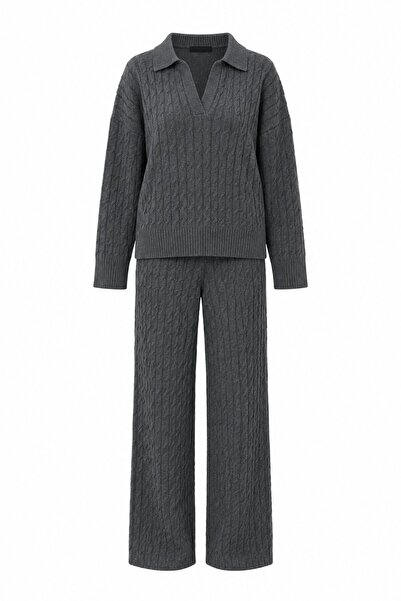 Laluvia Graues gestricktes 2-teiliges Strickset - 2y98074