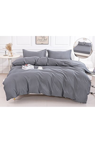 Truva Home Lenjerie de Pat Dublu Damasc | 4 Piese | Cearceaf cu Elastic, 180x...