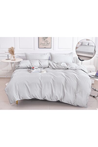 Truva Home Lenjerie de Pat Dublu Damasc | 4 Piese | Cearceaf cu Elastic, 180x...