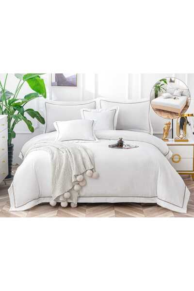 Truva Home Lenjerie de Pat Dublu Bumbac Fin | 6 Piese | Cearceaf cu Elastic, ...