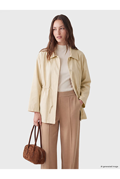 LC Waikiki Nevavm Lcw Modest Beige Shirt Collar Oversize Women's Trench Coat ...