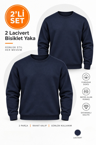Freemen Hanorac pentru bărbați, Basic Slim Fit, bleumarin, pachet de 2
