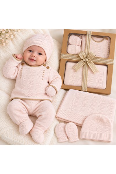 MCT Baby Wear Newborn Baby Girl Knitwear Hospital Discharge Set – 5 Pieces wi...