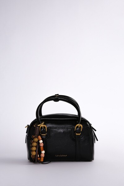 Levidor Leather Hand and Shoulder Bag with Accessories Black