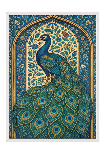 Postifull Poster de artă murală cu motiv de păun – Tablou cu ramă albă NR. 16...