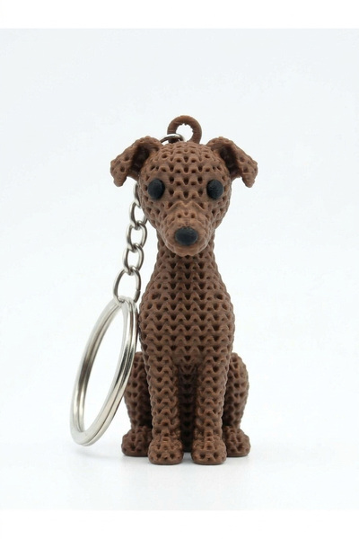 Yakamoz Atölye Köpek Anahtarlık 7 cm Örgü Desenli 3D Baskı Kahverengi Greyhou...