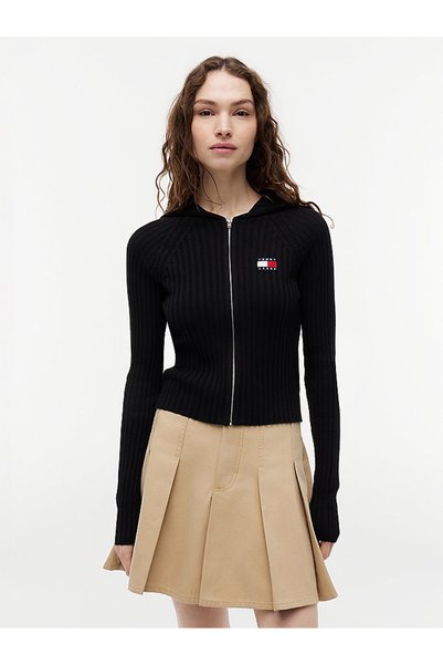 Tommy Hilfiger Kadın Zipper Cardigan Kapüşonlu Hırka - Siyah