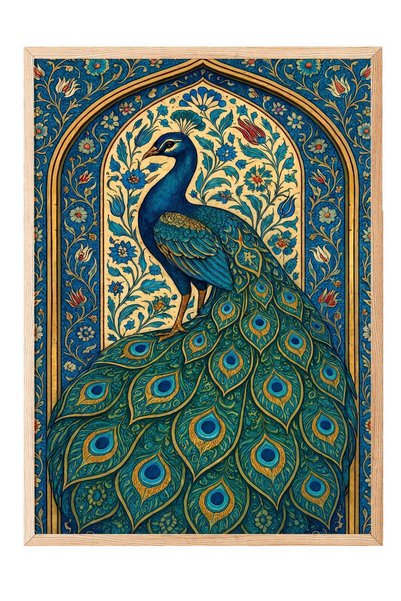 Postifull Poster de artă murală cu motiv de păun – Tablou în ramă de lemn NR....