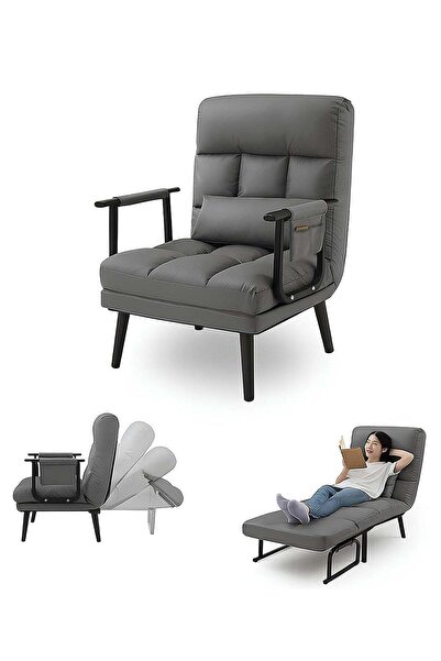 Taimi Dark Grey Folding Recliner Chair, 2-in-1 Sleeper Bed with Adjustable Ba...