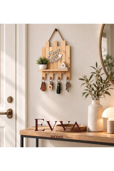 EVVA HOME 🏡 Home Sweet Home Ahşap Anahtarlık Askılığı - 02