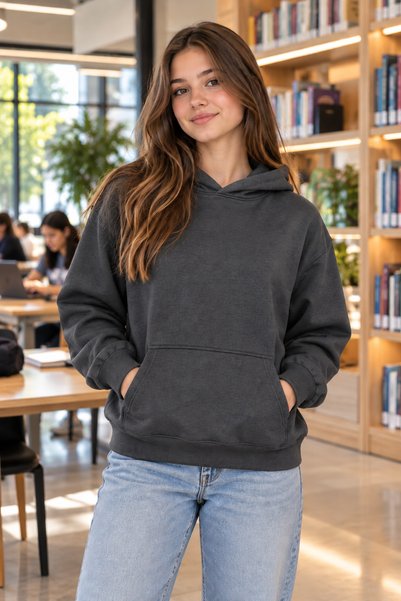ZİYMO Girls' Hooded Oversized Sweatshirt with Kangaroo Pocket