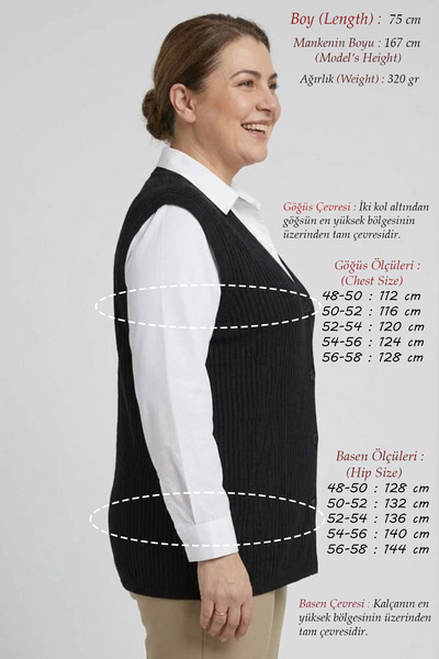 Elvin Women's Knitwear Plus Size Seasonal Mother's Vest (75 Cm.) - Basenden Wide Flexible Accordion Knit - Comfortable Fit with Buttons