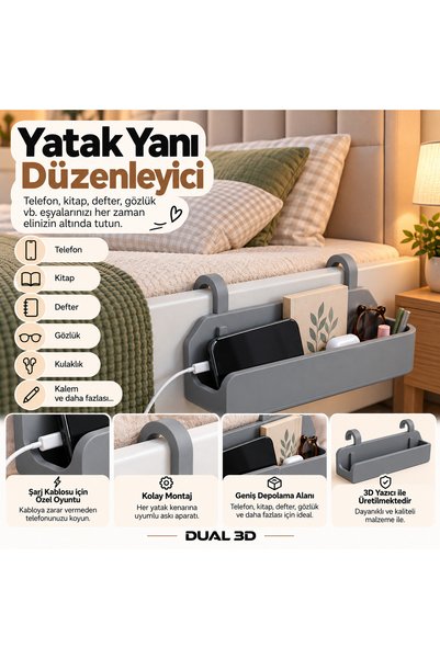 DUAL 3D Yatak Yanı Düzenleyici | Askılı Yatak Kenarı Organizer | Çocuk Odası ...