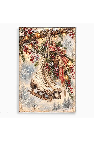 Luxcanva Tablou Canvas Patine De Craciun 70x100 cm cu Rama Argintiu Patinoar ...