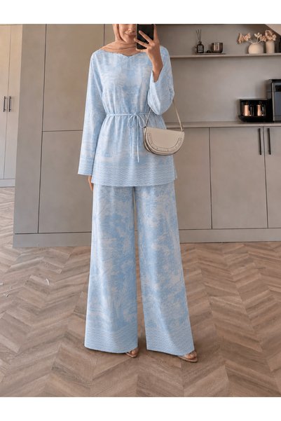 Hepsi Moda Landscape Patterned Stand Collar Satin Trouser Suit - 4525 - Baby ...