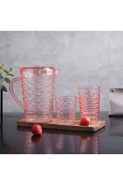 OEM Set 4 pahare 300 ml și carafă 2000 ml, plastic, design elegant, ideal pentru suc, apă sau limonadă, SHYE-5590-4