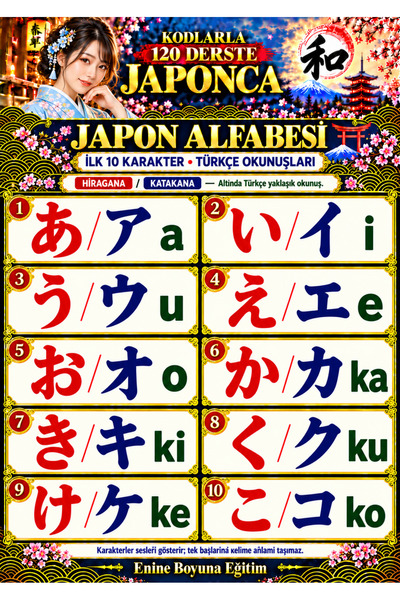 Enine Boyuna Eğitim Japanese in 120 Lessons with Codes – Japanese Learning Book from Zero