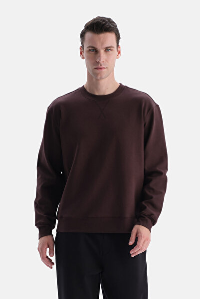 Dagi Brown Bis Collar Interlock Sweatshirt with Stitching Detail