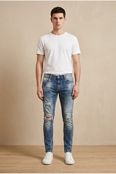 OEM Blugi barbati casual regular fit cu rupturi subtile si aspect uzat pentru...
