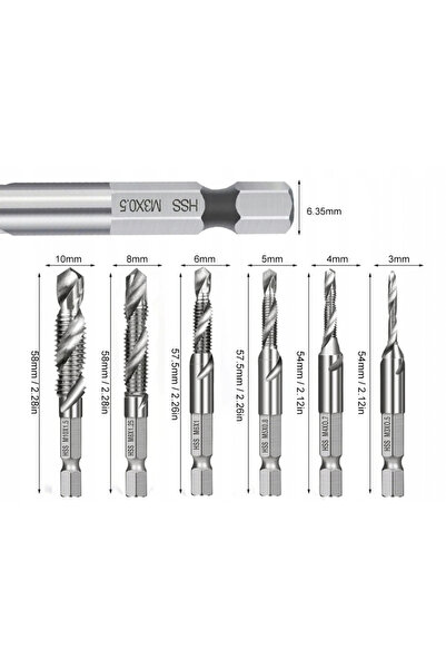varioshop Set de 6 burghie-tarod, pentru filetare și șanfrenare, cu coadă hexagonală, HSS, M3-M10, cu carcasă