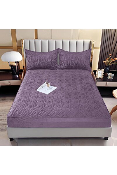 Truva Home Husa de Pat Catifea Tip Topper Matlasată | 140x200 cm | Cu Elastic...
