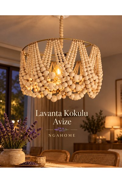 NGAHOME Lavanta Kokulu Doğal Ahşap Boncuklu El Yapımı Bohem Avize