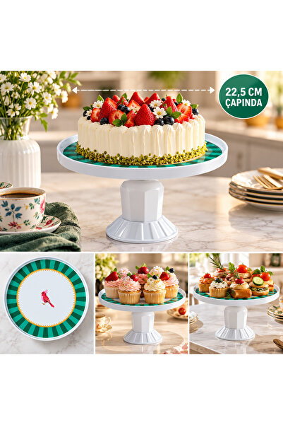 ARVALE Melamin 22,5 cm Ayaklı Pasta Sunum Standı – Desenli Kek, Kurabiye ve T...