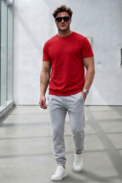 NO 601 Men's Oval Slim Fit Tshirt Black Summer Tracksuit Top and Bottom Set