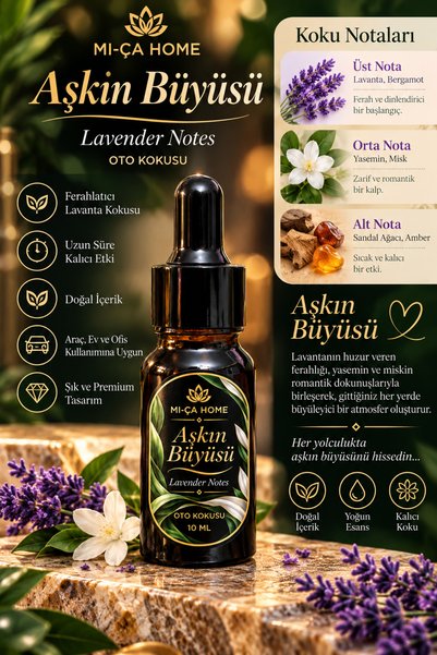 Mi-ÇA HOME Aşkın Büyüsü Oto Kokusu 10 ml Lavanta Esintili Parfümsü Araç Kokus...