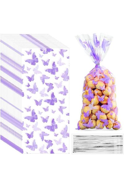 NALACAL Cellophane Goody Bags, Plastic Butterflies Candy Treat Bags with 100 ...