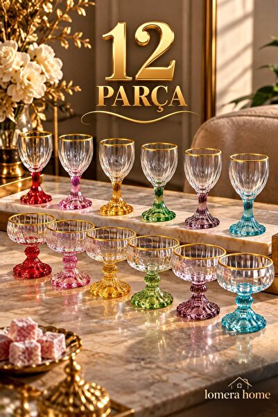 Lomera Home 12 Parça Kahve Yanı Su Bardağı ve Lokumluk Seti – Gold Yaldızlı R...