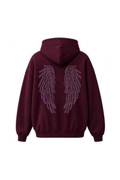 manana fashion Γυναικείο φούτερ με κουκούλα και πέτρες, oversized, με φλις εσ...
