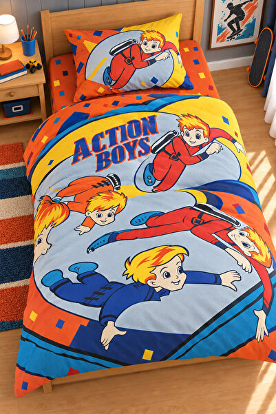 İQON Flat Sheet Duvet Cover Set Single Size Children of Space (Special Design...