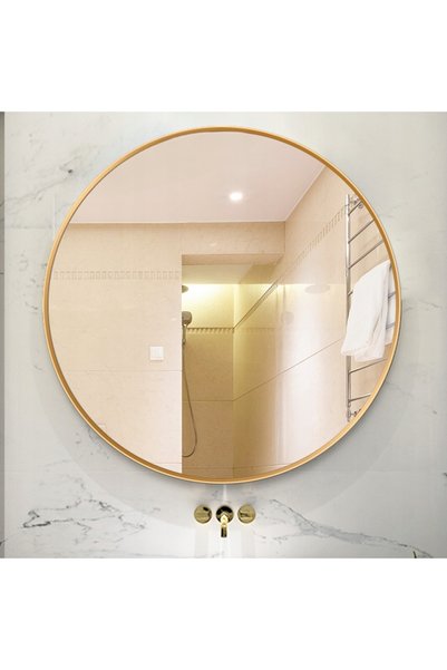 Rebiko Oglindă rotundă de baie 70 cm, aurie, montată pe perete, stil modern loft