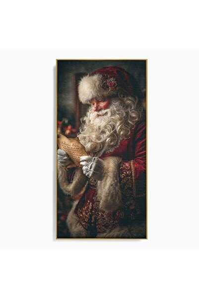 Luxcanva Tablou Canvas Mos Craciun Citind Scrisoarea 50x100 cm cu Rama Auriu ...