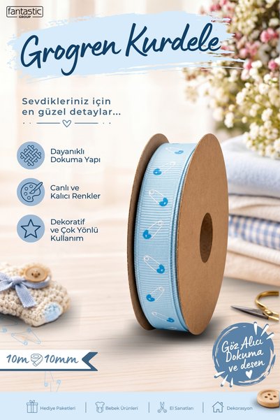 FANTASTIC KURDELE Bebek Temalı Grogren Kurdele 10 mm x 10 Metre – Baby Shower...