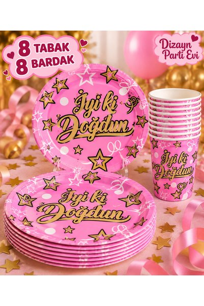 Dizayn Parti Evi İyi Ki Doğdun 8 Kişilik Doğum Günü Parti Seti – 8 Tabak 8 Ba...