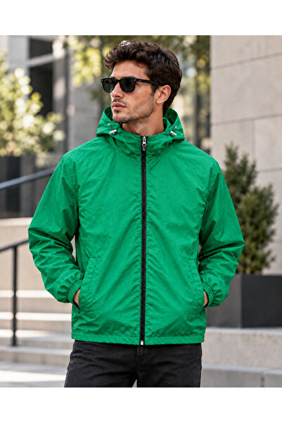 LEVEL HİGH Men's Hooded Waterproof and Windproof Lightweight Raincoat with Zi...